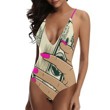 Load image into Gallery viewer, money Sexy Lacing Backless One-Piece Swimsuit